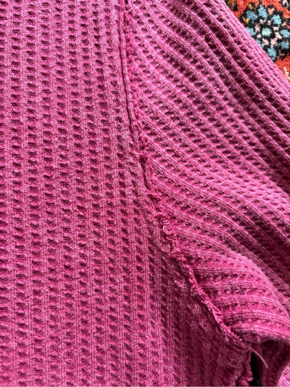 Free People We The Free One of the Boys Magenta Berry Raw Edge Waffle Thermal - Picture 3 of 6